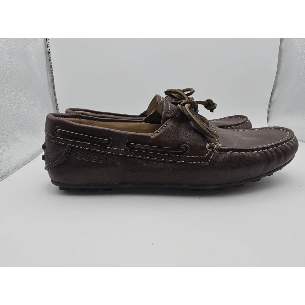 ECCO Men's Dark Brown Hand Sewn Leather Boat Shoes Eur 42 Size 9-9 US